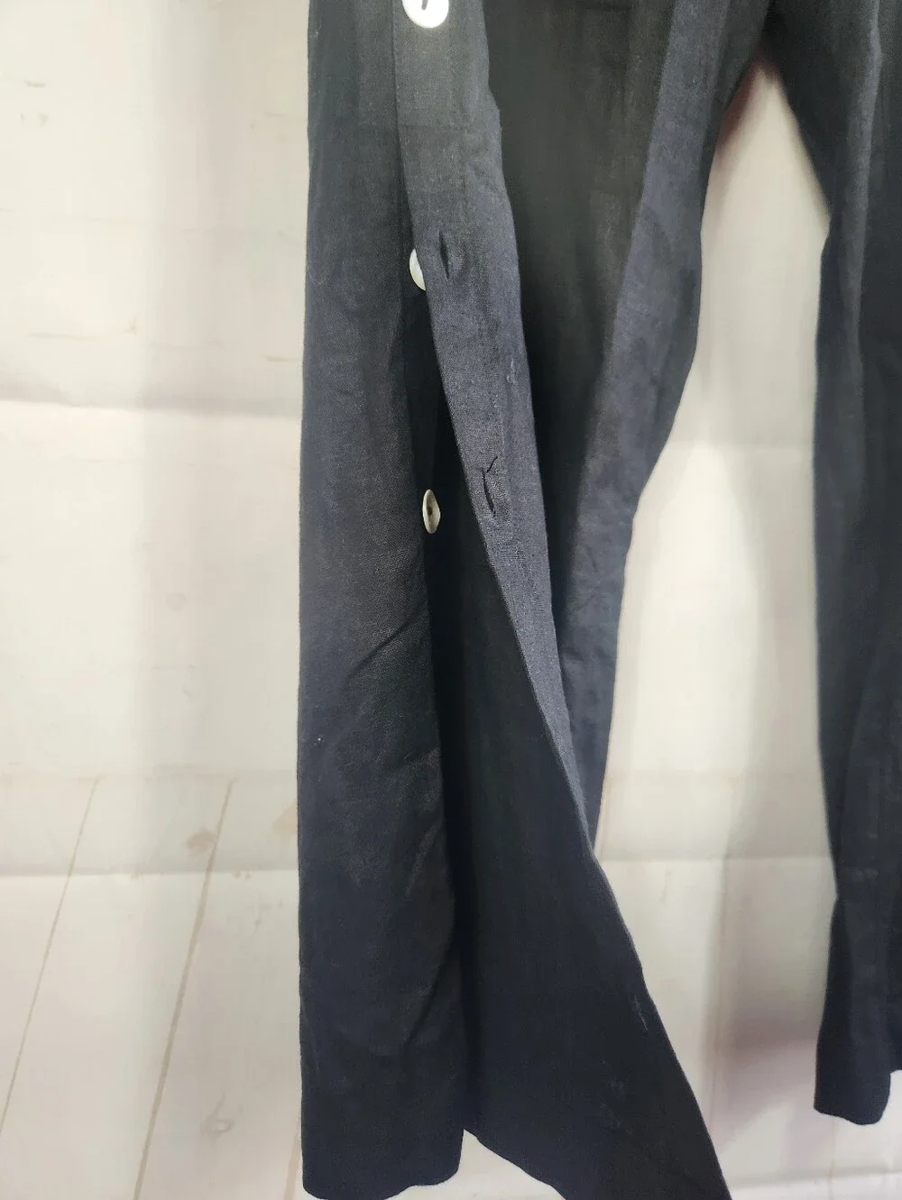 Soft Surroundings Sonoma Black Linen Blend Side Button Wide Leg Pull-On Pants L